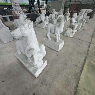 龙岩芝麻白雕刻 十二生肖 异形雕刻